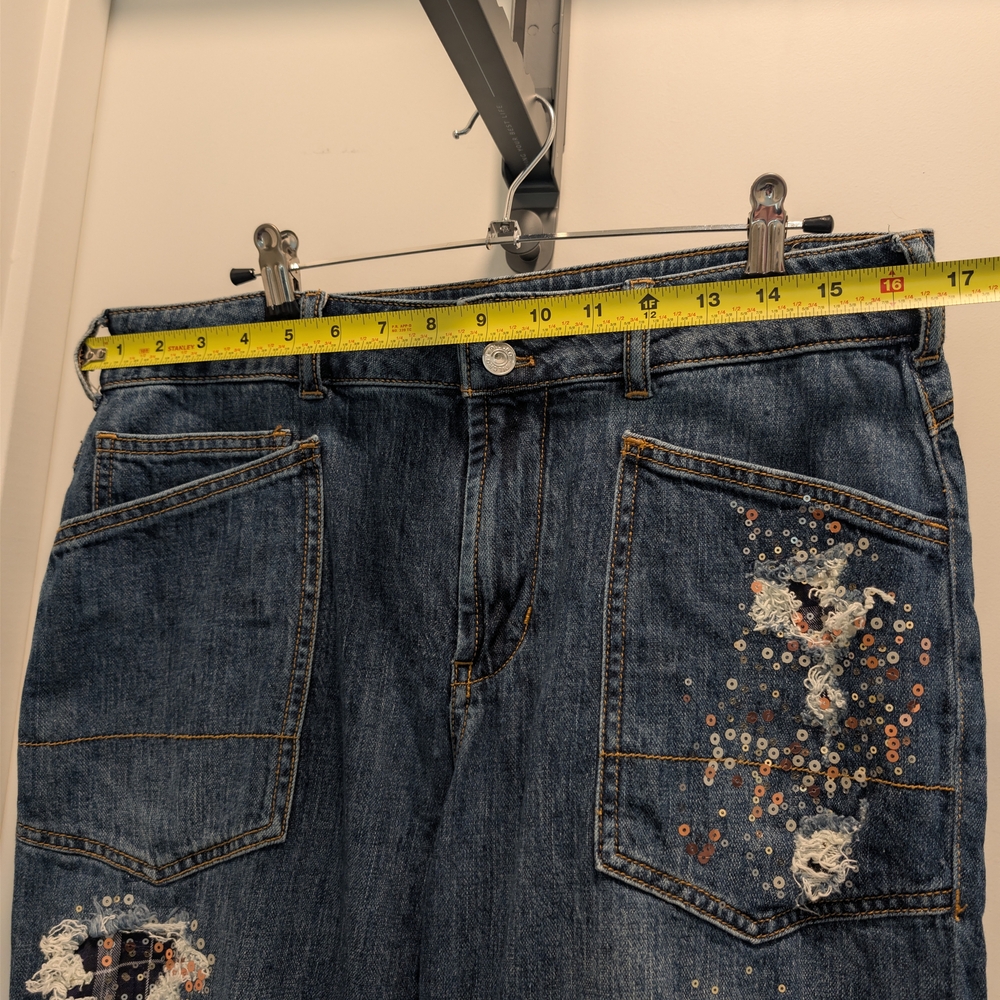 Pilcro Distressed Cropped Embellished Denim Jeans in Blue - Picture 2 of 4